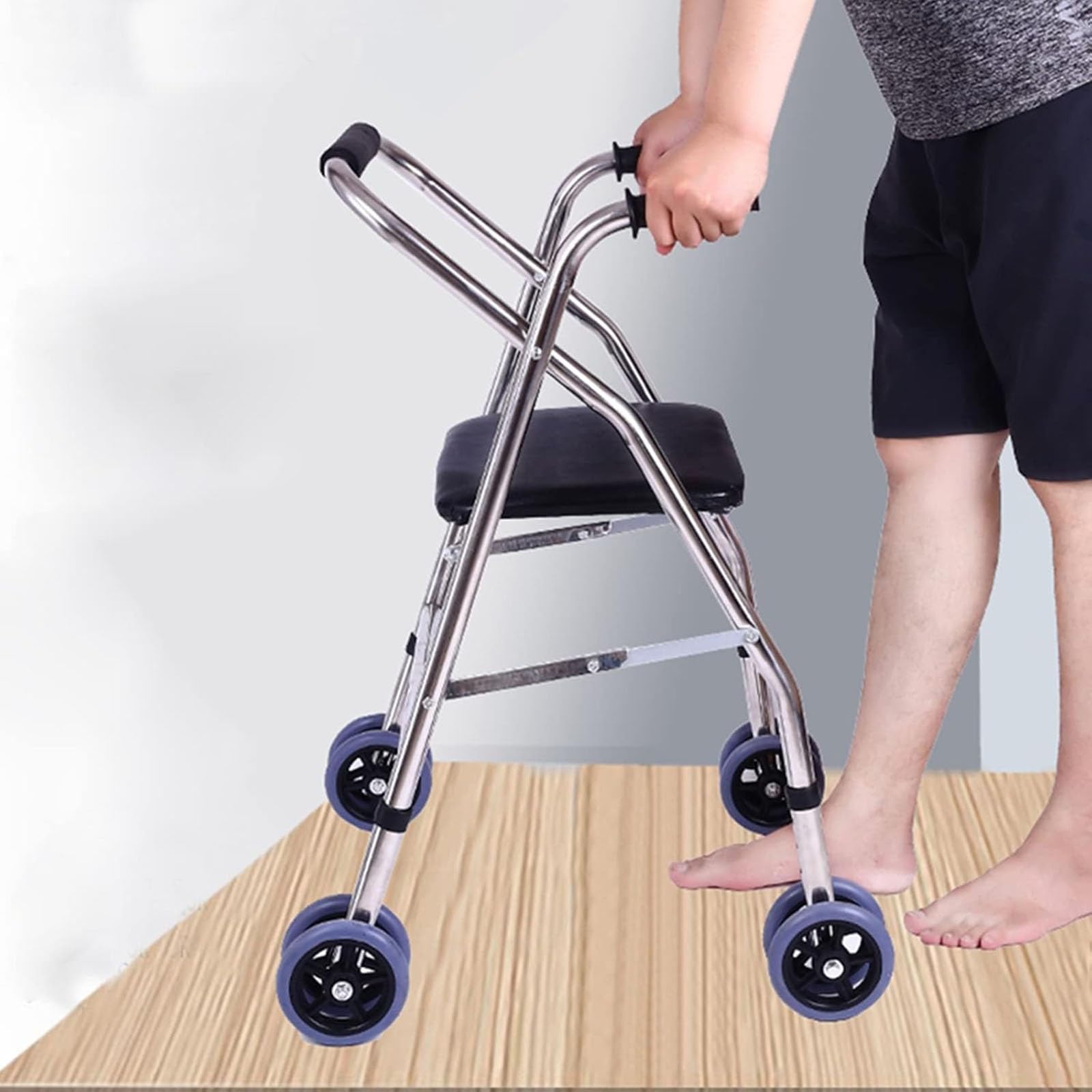 Andador para ancianos, Rollator ligero plegable de cuatro ruedas, Andador de movilidad ajustable en altura con asiento acolchado, Ayuda de movilidad portátil para personas mayores discapacitadas
