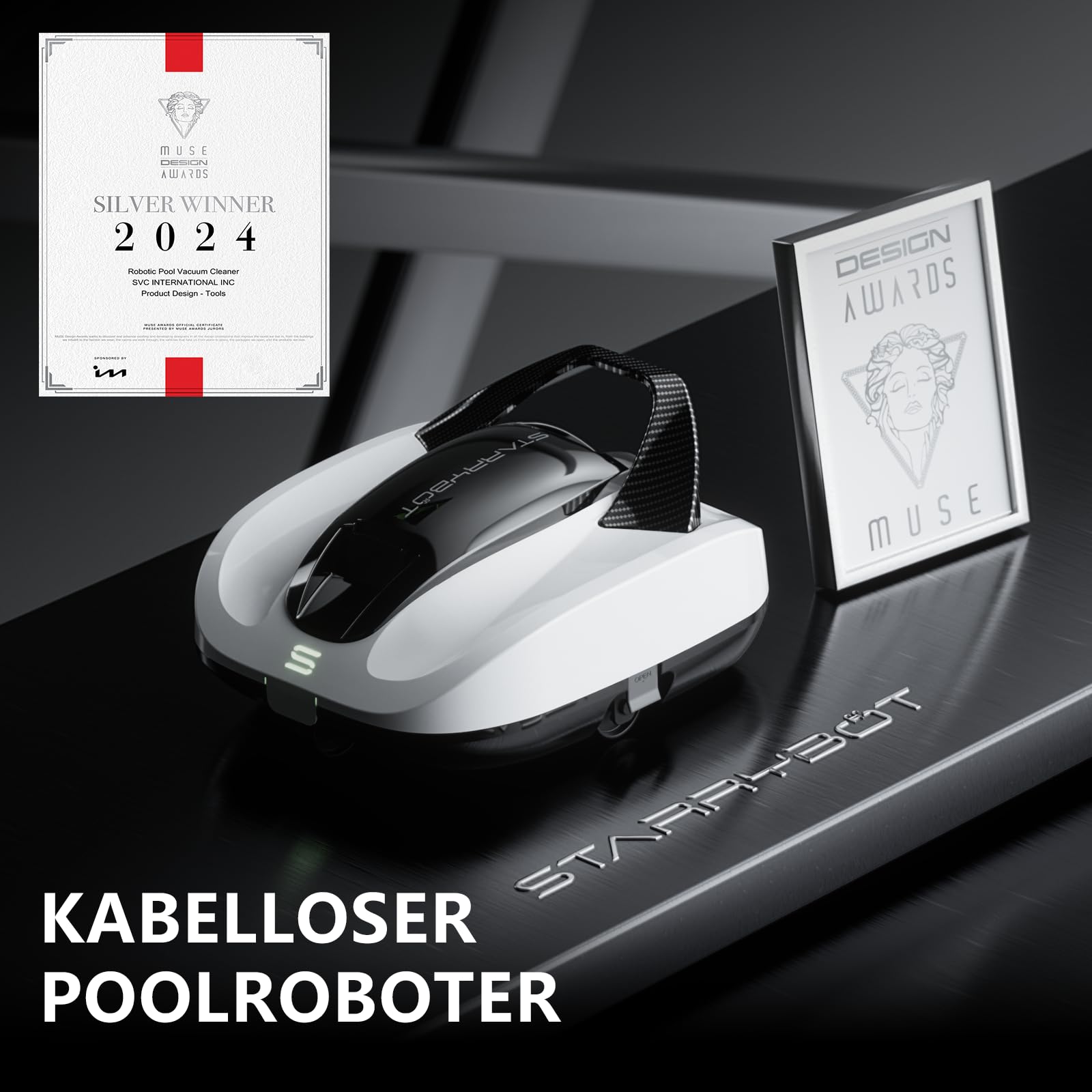 STARRYBOT Poolroboter Akku, kabelloser Poolsauger mit Selbstparkfunktion, 150 Min. Laufzeit & 120 Min. Ladezeit, automatischer Poolreiniger für Aufstellpools bis 84 m², Weiß