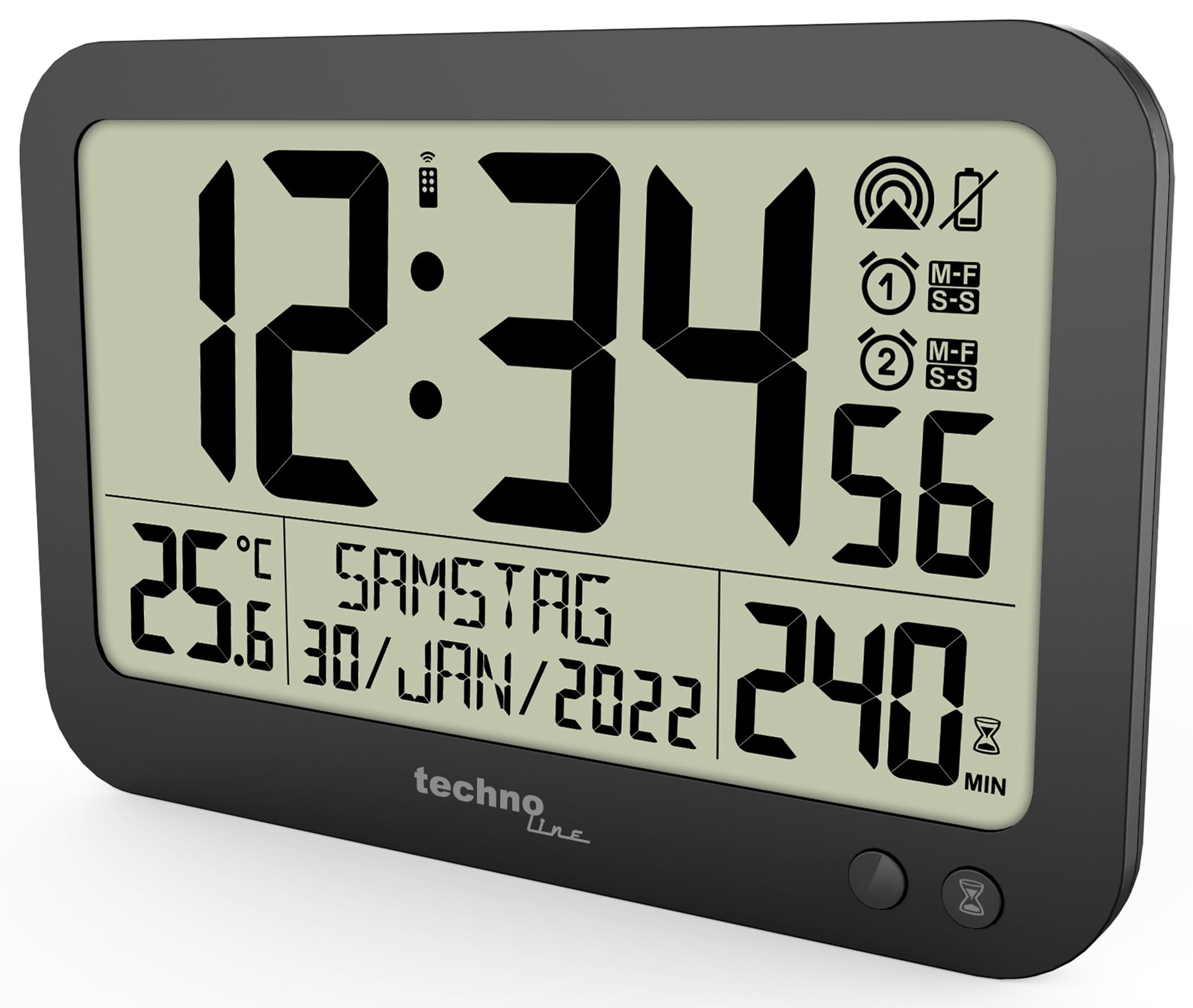 Technoline WS8026 - Reloj Digital inalámbrico con Mando a Distancia, 22,3 x 14,8 cm, con indicador de Temperatura, Temporizador hasta 240 Minutos