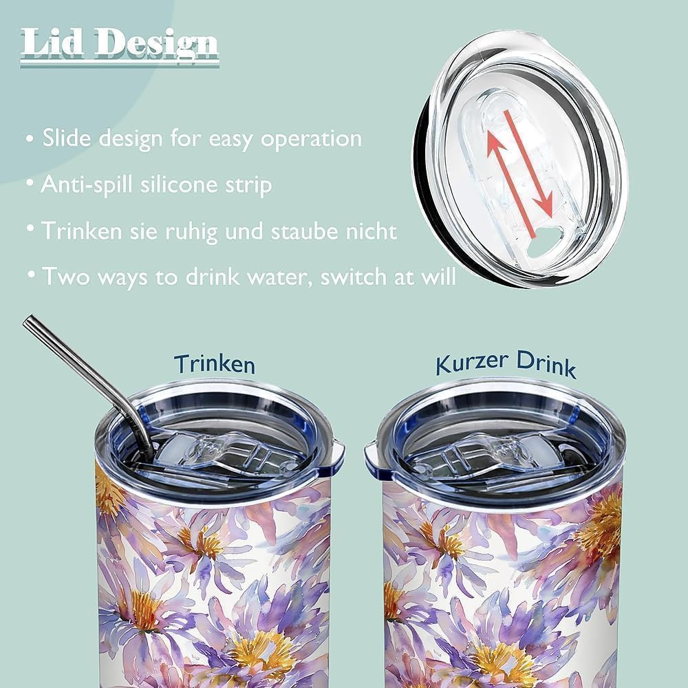 Purple And Yellow Flower Tumbler,September Birthday Gifts for Women Girl Wife Friend Mom,20 Oz Insulated Stainless Steel Skinny Iced Coffee Tumbler,Funny Travel Coffee Mug Cup Water Bottle,1 Pcs - Image 4