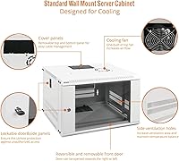 Vista 3 de Tecmojo 6U Gabinete de Red de Montaje en Pared para Equipo IT de 19", con Puerta de Vidrio con Cerradura y Paneles Laterales, Ventilador de Blanco