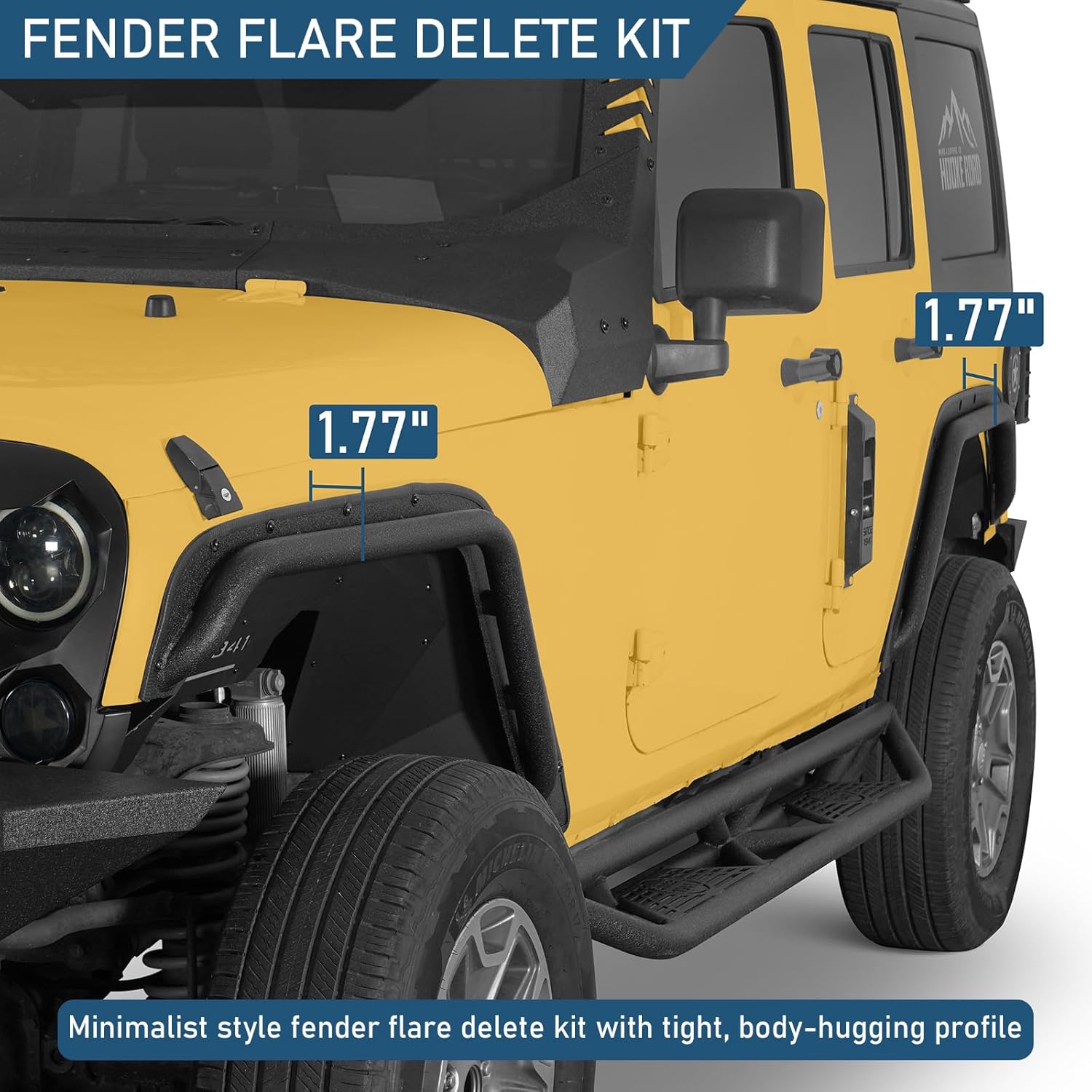 Hooke Road JK Fender Flares Delete Kit for 2007-2018 Jeep Wrangler JK JKU Unlimited 2/4 Doors, 4 PCS Front and Rear Fenders Removal Gap Cover Wheel Trim
