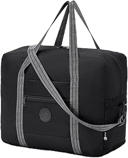Faltbare Reisetasche für Flugzeug 32L für Easyjet Handgepäck 45x36x20 Wasserdicht Groß Reisetaschen Weekender Sporttasche Handgepäck Tasche Hospital Bag Travel Duffle Bag Herren Damen Schwarz