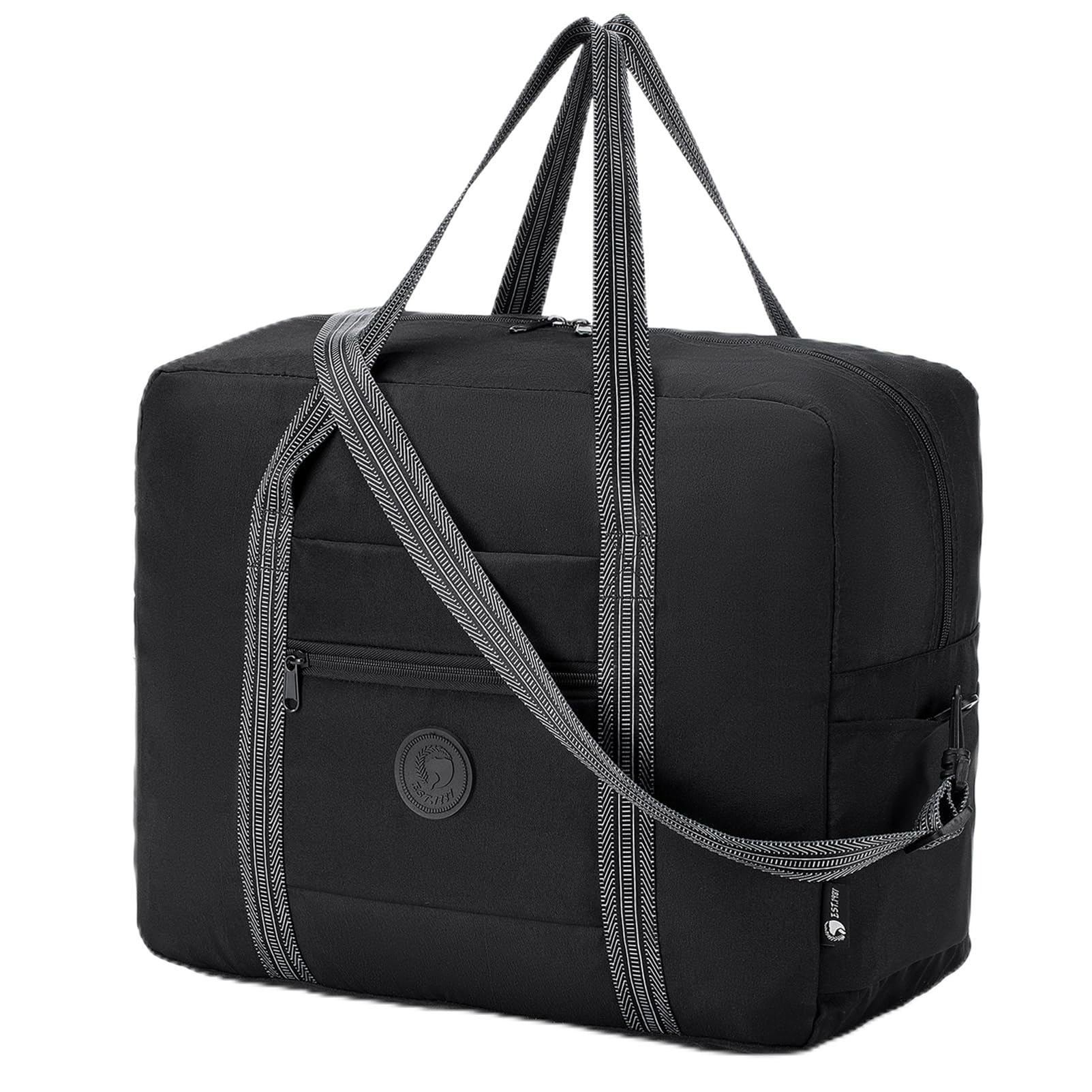 BAGZY Faltbare Reisetasche für Flugzeug 32L für Easyjet Handgepäck 45x36x20 Wasserdicht Groß Reisetaschen Weekender Sporttasche Handgepäck Tasche Hospital Bag Travel Duffle Bag Herren Damen Schwarz