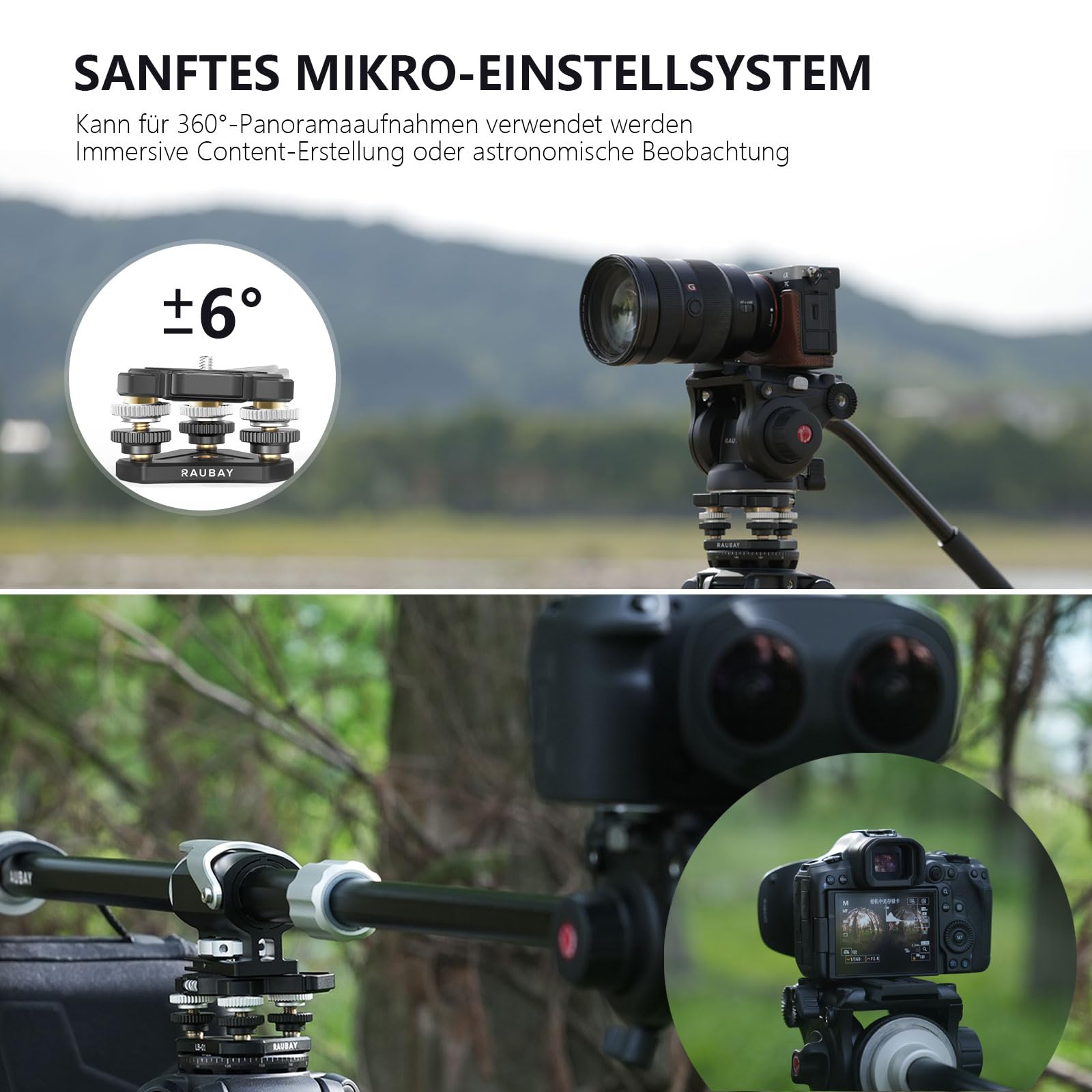 RAUBAY Stativ-Nivellierbasis – Abnehmbare magnetische Wasserwaage, ±6° Neigungsbereich, CNC-Aluminium 1/4"-Montage-Nivellierer für DSLR-Kameras, Videoköpfe und astronomische Teleskope LB-01