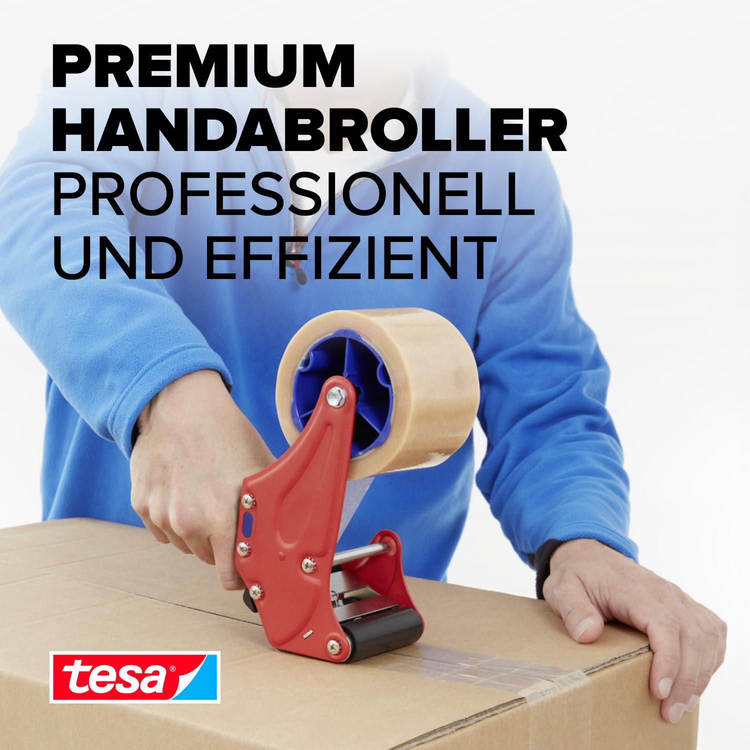 tesa Handabroller PREMIUM - professioneller, robuster Abroller für Klebebänder - für Paketbänder mit bis zu 50 mm Breite - für den industriellen Gebrauch geeignet