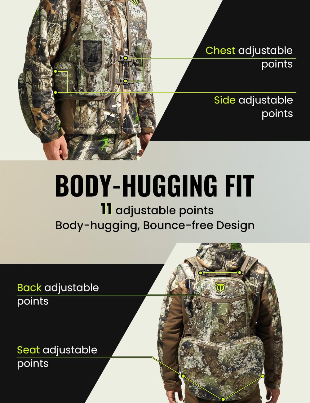 TIDEWE Vest with Seat, Lightweight Vest with Multi-Compartment Storage, Portable Backpack with 11 Adjustable Straps