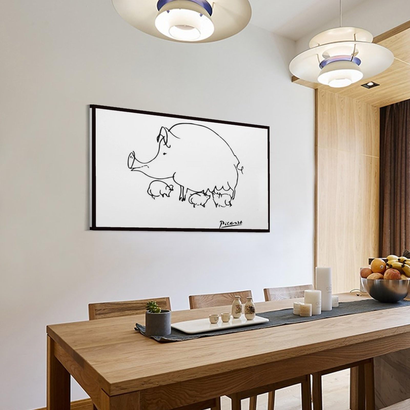 Picasso Poster mit Schwein und Kind, Linienzeichnung, Poster, Leinwand, Wandkunst, dekorativ, Schlafzimmer, modern, Heimdruck, Kunstwerke, 40 x 60 cm