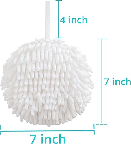 Miniatura 7 de 4 toallas de mano con bola mullida, para colgar, suaves, absorbentes, decorativas, de felpilla, para baño, cocina con 4 ganchos (2 grises + 2 blanco)