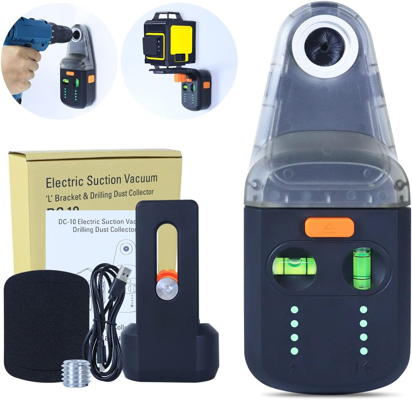 Xin Tester 3 in 1 Suction Laser level Tool with Drill Dust Collector, Single Line Laser Stand Big Suction Cup Wall Laser Level for Picture Hanging Painting DIY Projects Renovations