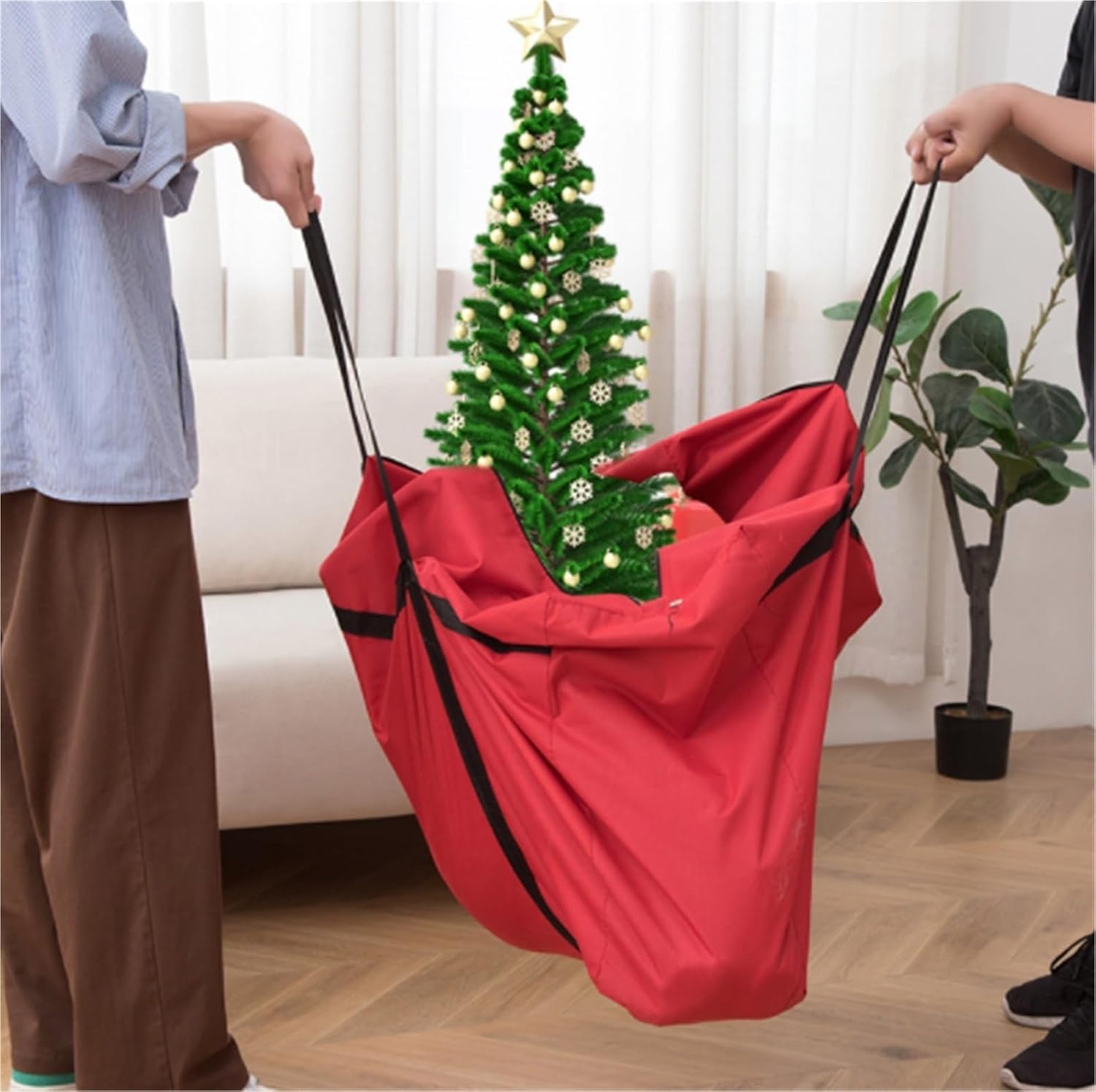 Storage Container for Tree Christmas Tree Storage Bag with Handles and Double Zipper for Moving and Storage Holiday Tree Bag(Black)