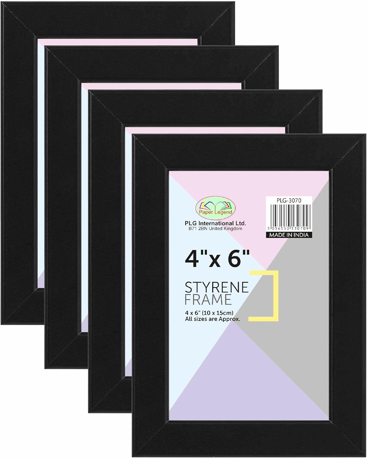 (Set of 4) Black Photo Frame 4 x 6 Inches Styrene Front Picture