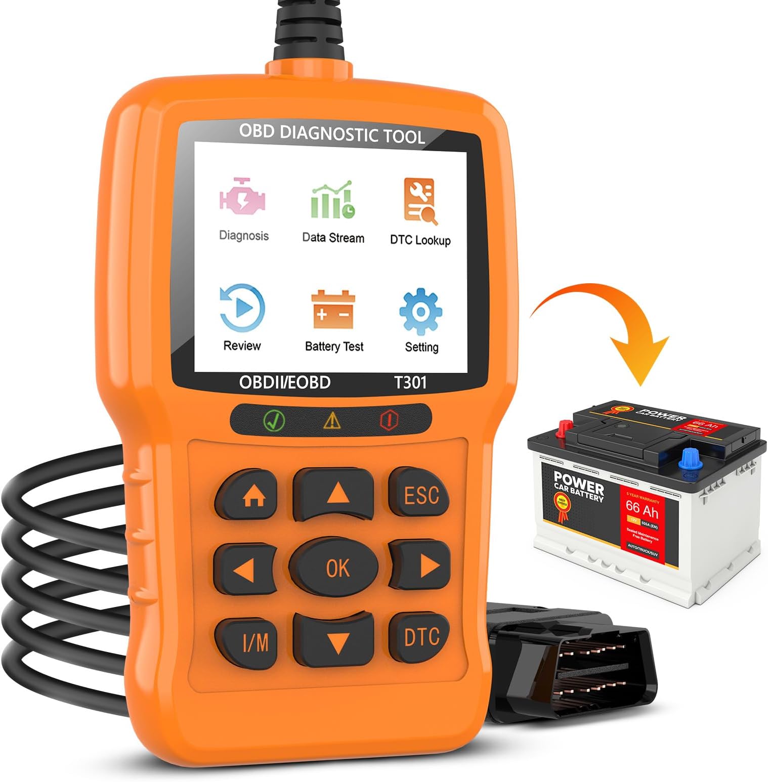 OBD2 Scanner Diagnostic Tool, Check Engine Light Code OBD2 Reader with Reset, I/M Readiness, Battery Tester, Mode 6, Mode 8, Plug & Play, Multilingual, Support All Vehicles After 1996