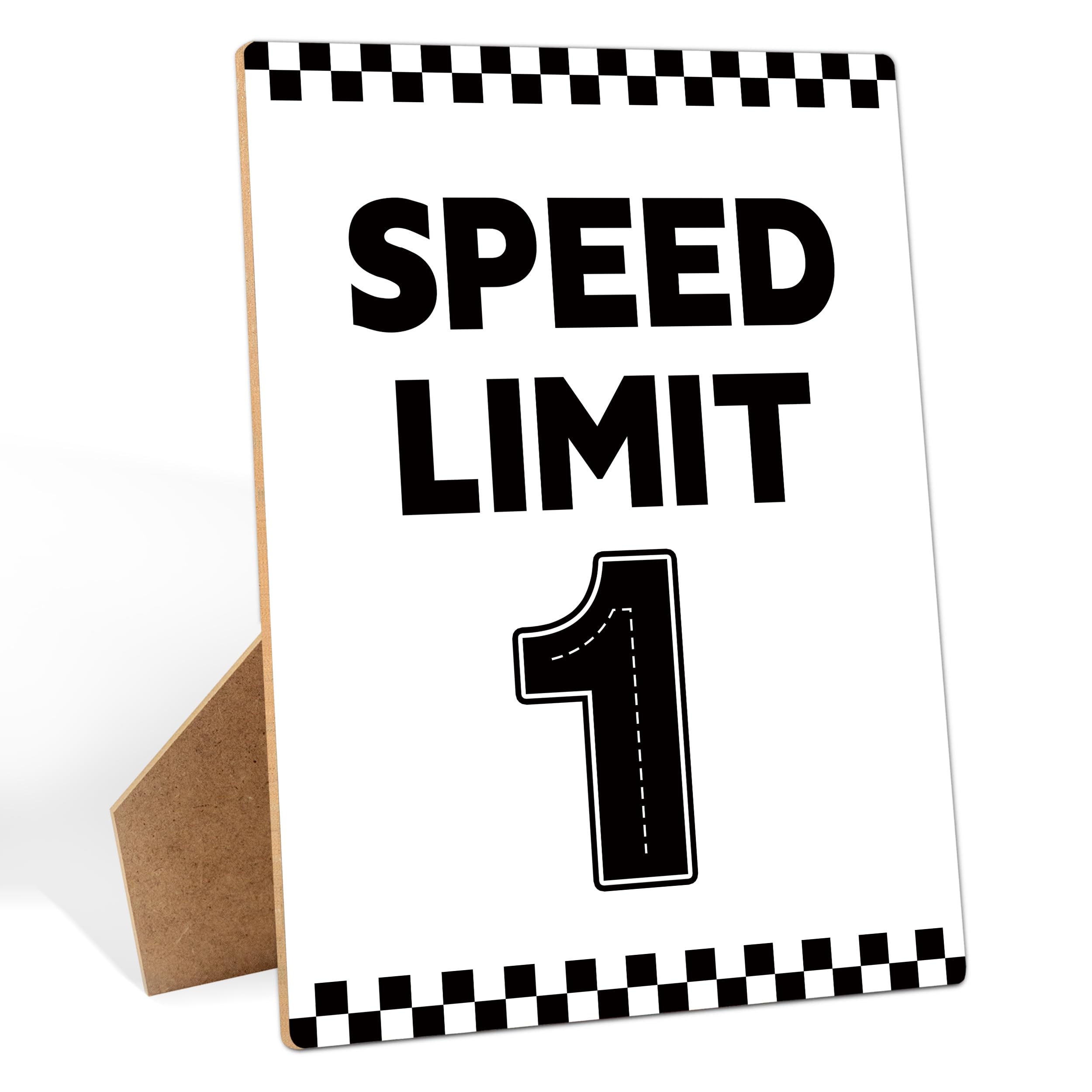 Photo 1 of Woukaup Car Themed Birthday Sign, Speed Limit 1, 8 x 11 Inch