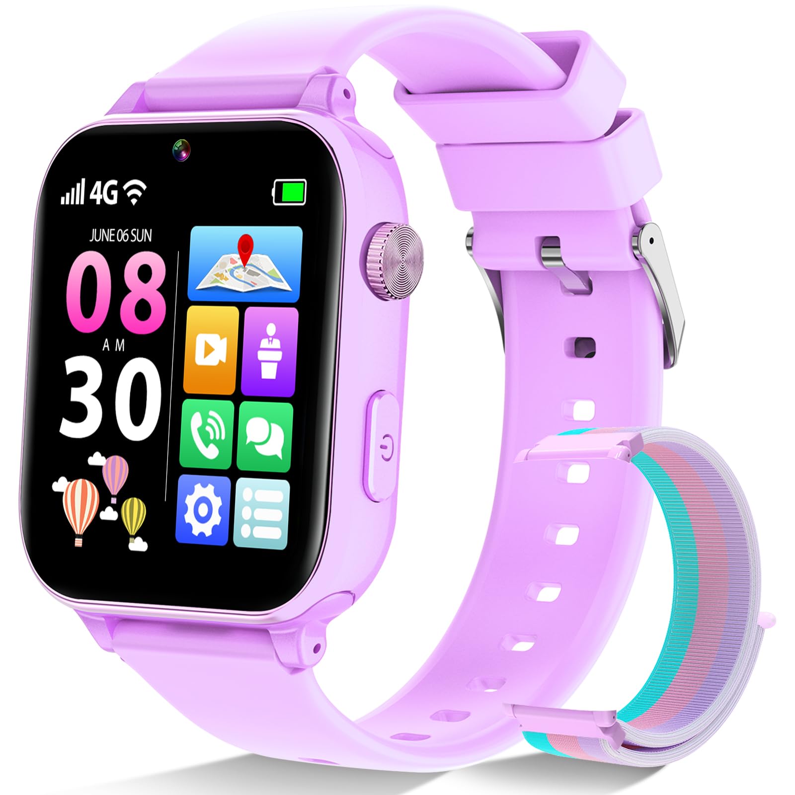 Alutoria 4G Smartwatch Bambina, Orologio GPS Bambini, Con Videochiamata e Telefono, WIFI/GPS/LBS Contapassi/Ricevi SMS SOS Modalità Scuola Sveglia, Regali per Bambini Dai 4 Anni in Su, Viola tenue