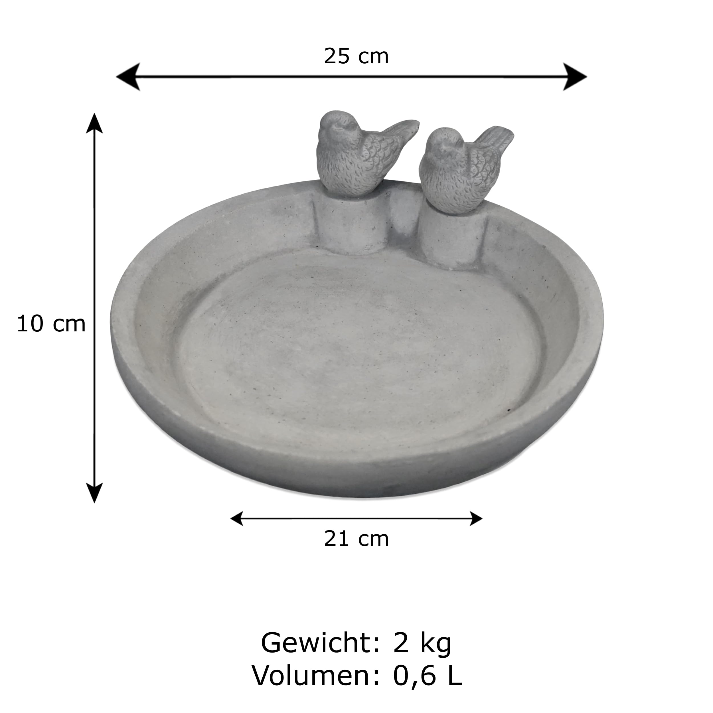 gartendekoparadies.de Kleine Trinkschale mit Zwei Vögeln, H. 10 cm, 2 kg, Grau, frostsicher aus Steinguss für Außenbereich