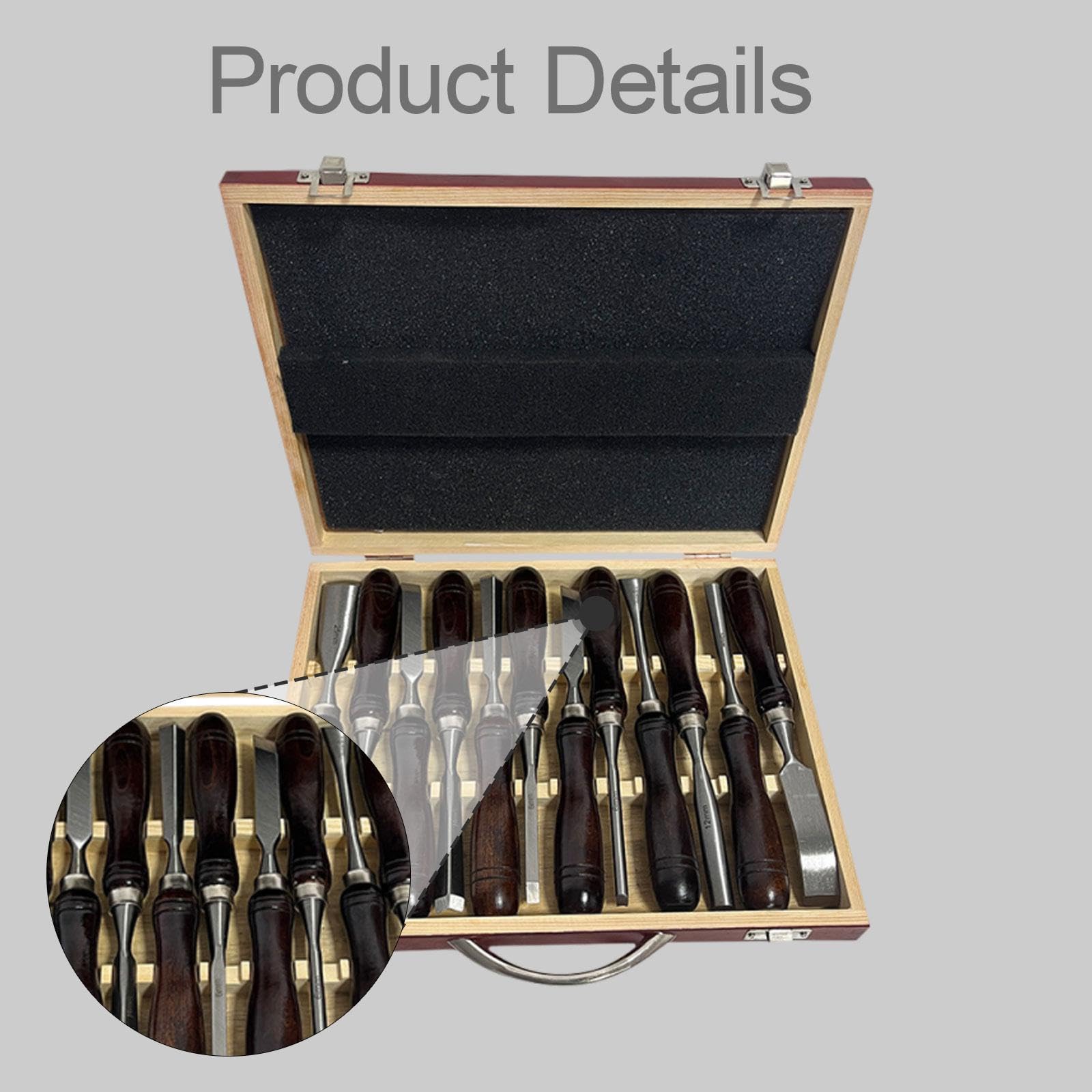 Juego de 121 Herramientas para Tallar Madera, 60 Piezas, Portátil, con Caja de Madera, Color Secuoya