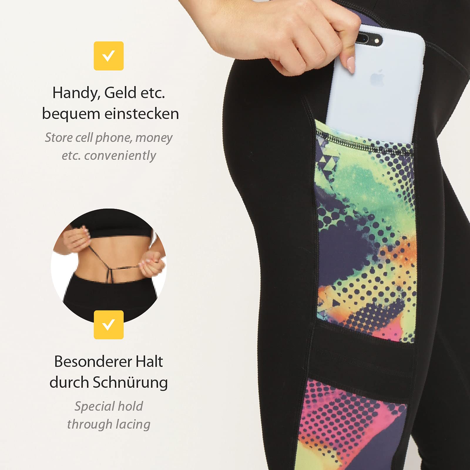 VS Capri - Leggings Deportivos con Bolsillo para el teléfono móvil, 3 Bolsillos Laterales, 3/4 Leggins, para el móvil, Las Llaves, Tarjetas de crédito y Otros Mallas Deportivas para Fitness