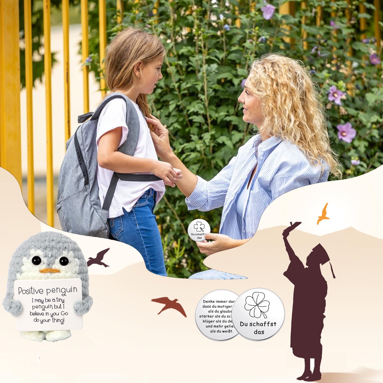 Positive Penguin Geschenk, Pocket Hug Pinguine Mit Schlüsselanhänger, Emotional Support Strickwolle Pinguin, Positive Mutmacher Geschenke Für Krebspatienten, Glücksbringer Für Einschulung (Grün