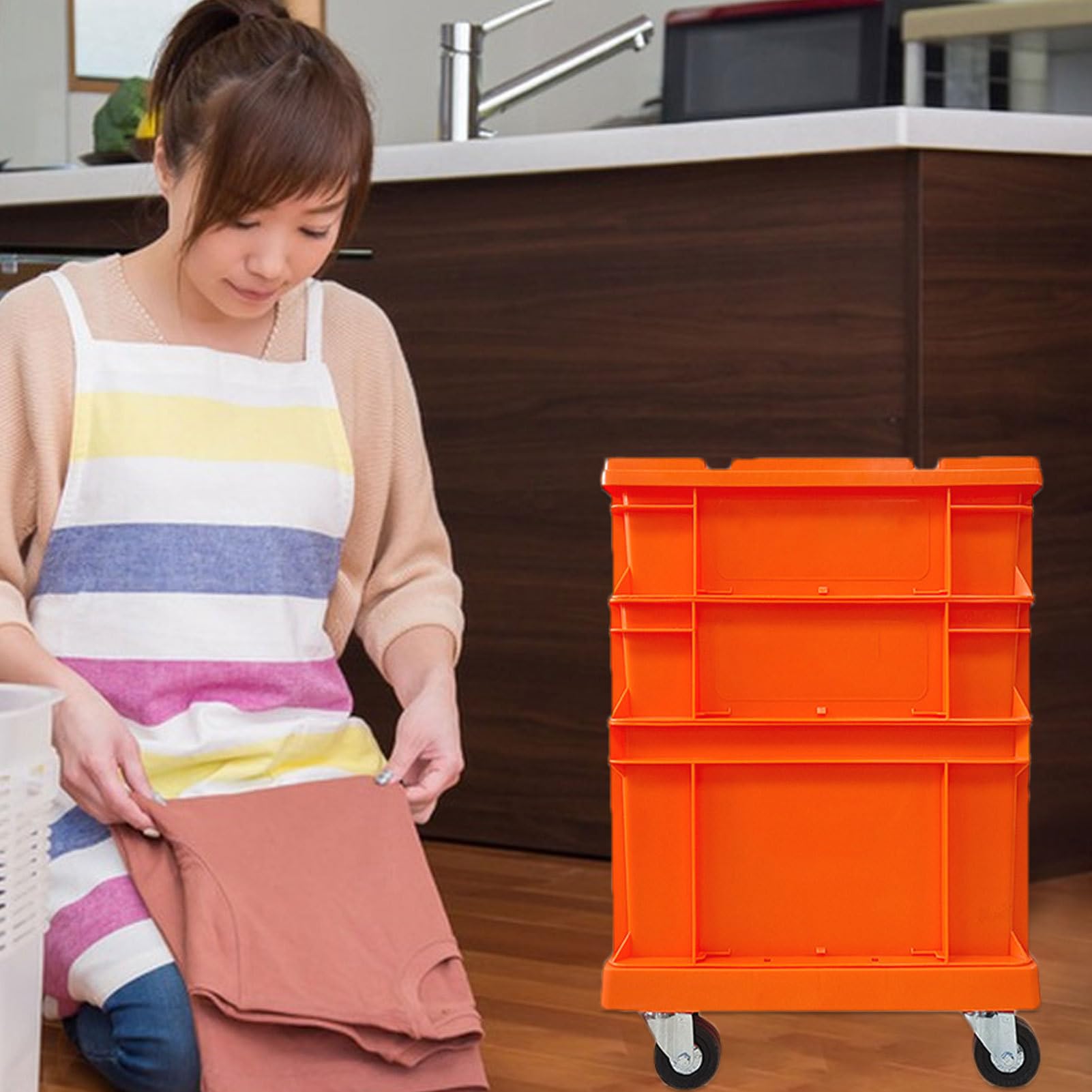 Generisch Scatole impilabili con ruote, impilabili, resistenti, look industriale, scatole portaoggetti con coperchi e ruote, per garage, ufficio, traslochi, attrezzi, giocattoli, vestiti