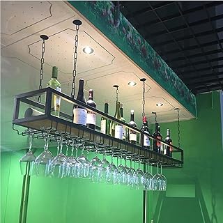 JHGJBJ Hanging Wine Rack, Metal Ceiling Wine Glass Rack, Bar Unit Floating Shelves, Industrial Hanging Wine Bottle Holder with Stemware Glass Shelf, for Bar Cafe Kitchen (Size : 100X25X100CM)
