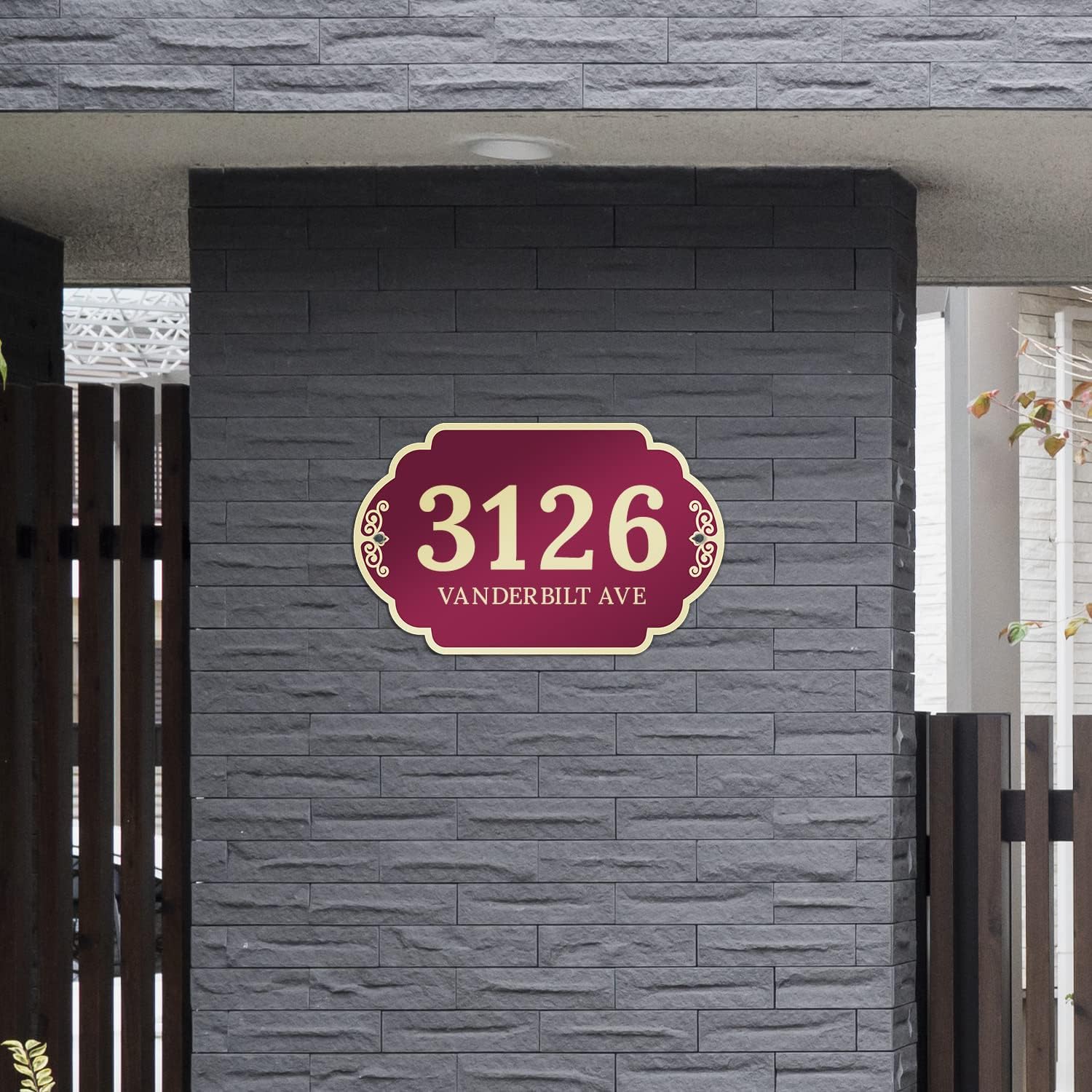 Custom Indoor/Outdoor Decorative Address Sign, Outline Background, 12x7.5 Inches, Aluminum Composite, Made in USA
