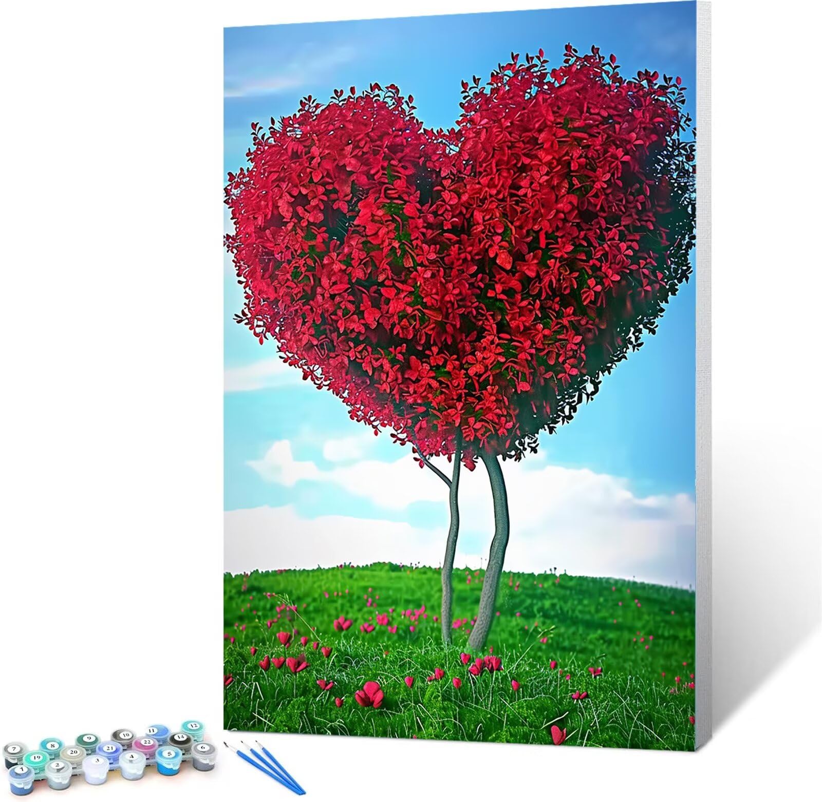Peepezo Dipingi con i Numeri per Adulti, Kit di Pittura acrilica Fai-da-Te per Adulti Principianti Facile su Tela, Decora la casa Regalo,con Vernici e pennelli, Albero Cuore 60x80cm (Con Scatola)
