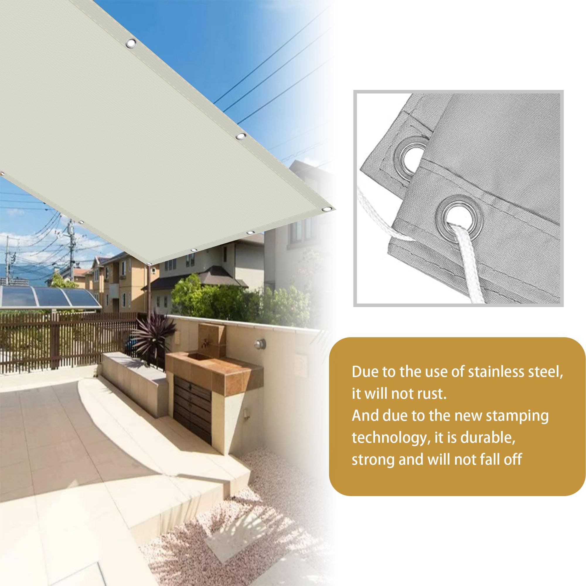 Voile d'ombrage Étanche 2.5 x 4 m Imperméableanti Voile d'ombrage Toile Rectangulaire Contre Le Vent pour Patio Balcon Jardin Terrasse Extérieur, Blanc cassé