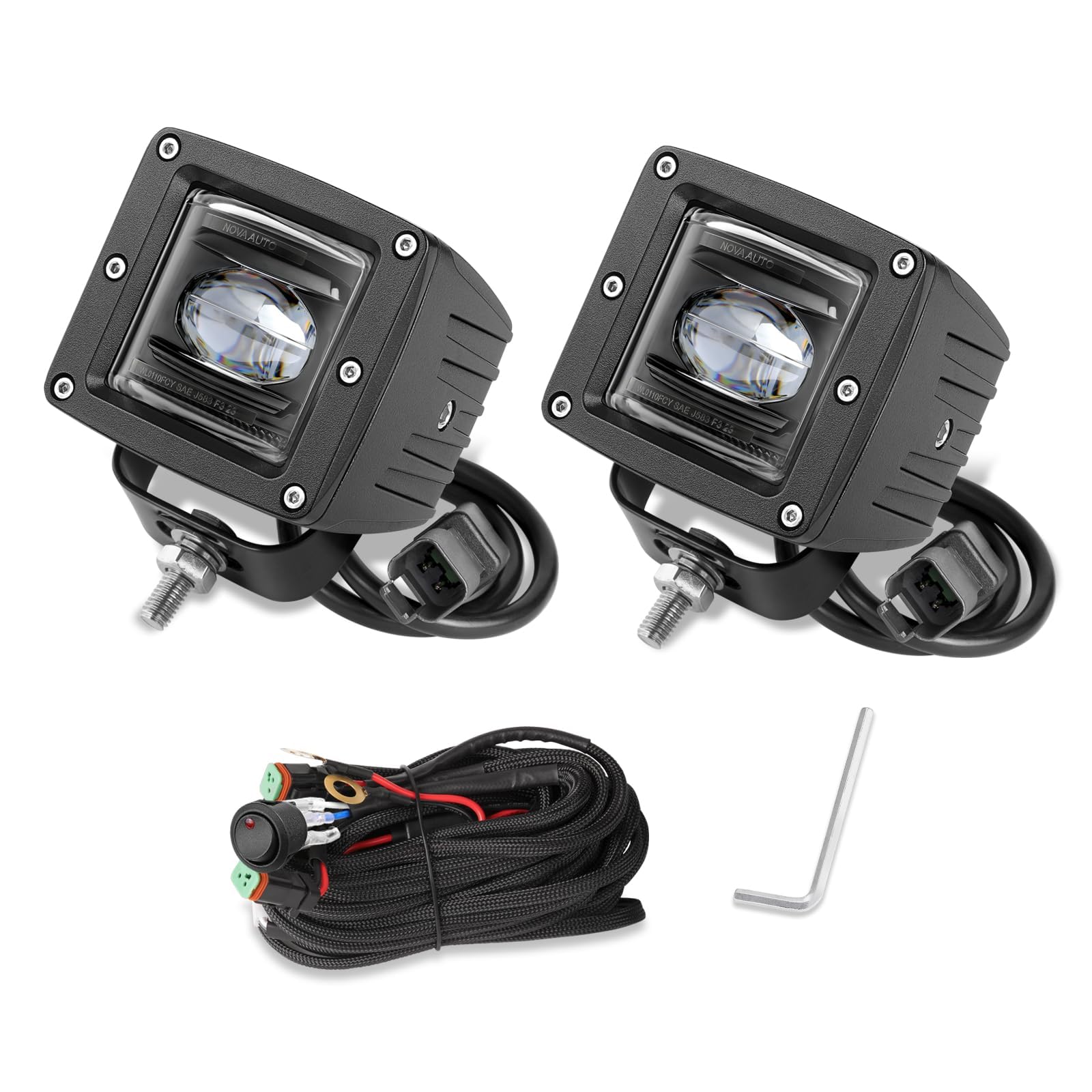 NIWAKER POWERSPORTSSAE LED Fog Lights Yellow, 2PCS 3 Inch Driving Lights DOT Approved LED Light Pods Square LED Cubes Waterproof Fog Lamp Work Lights for Truck Motocycle UTV ATV Boat Wrangler Tacoma