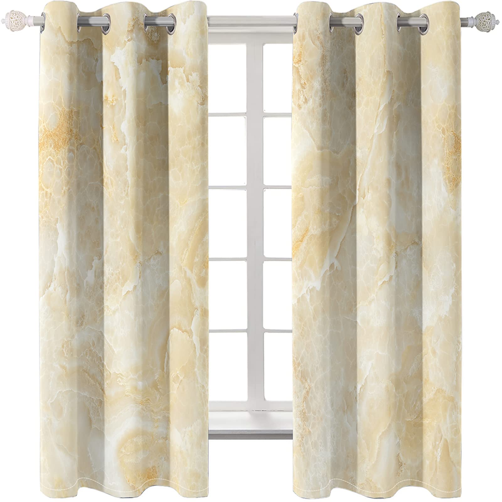 Aeici Cortinas Habitacion Juvenil, Cortinas Opacas Anchas Patrón De Mármol Irregular Amarillo Beis para Dormitorio Sala de Estar, 264x160CM