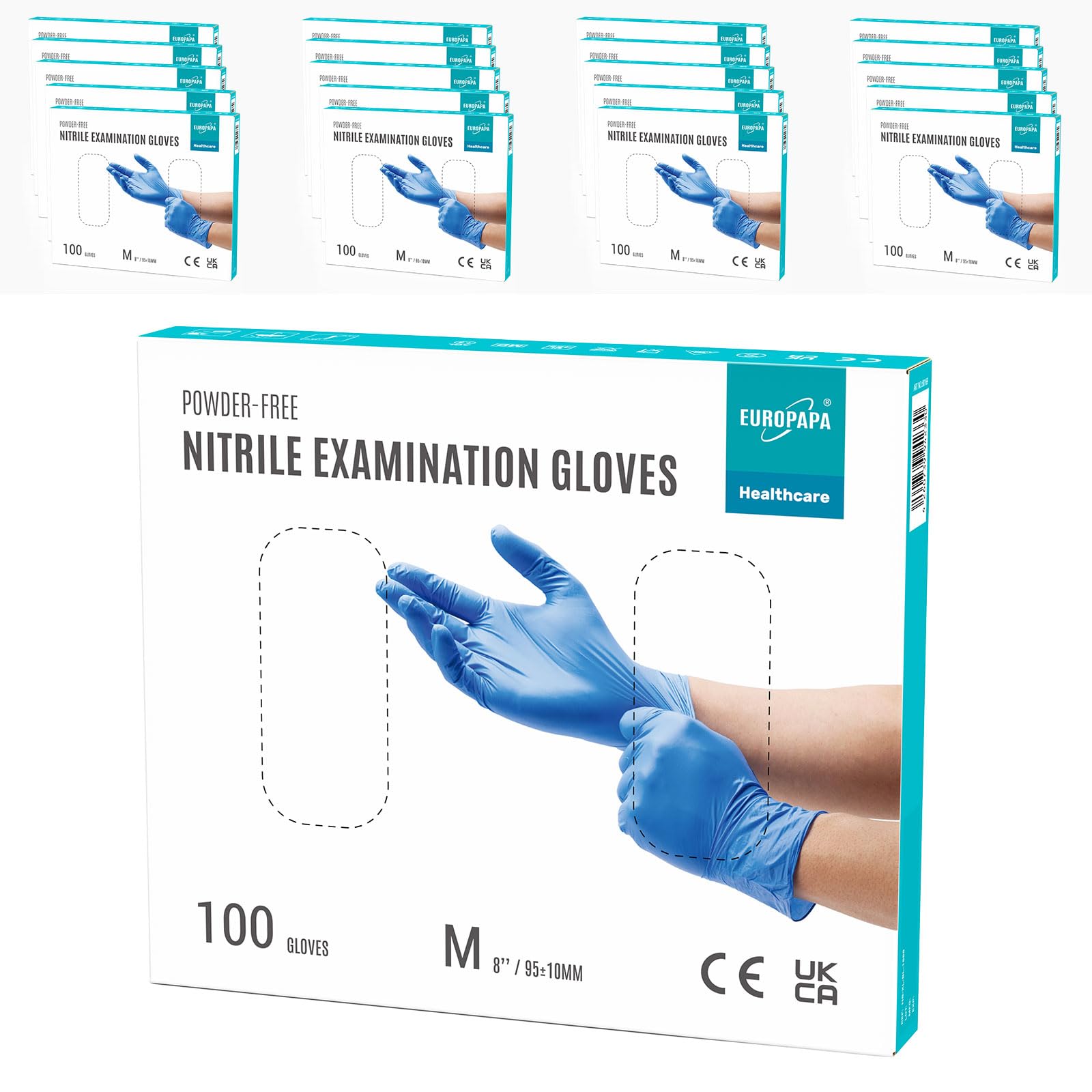 EUROPAPA® 2000 Stück (20x100) Nitrilhandschuhe Box Einweghandschuhe, Einmalhandschuhe, Untersuchungshandschuhe, puderfrei, ohne Latex, unsteril, latexfrei, disposible gloves (M, Ocean Blau)