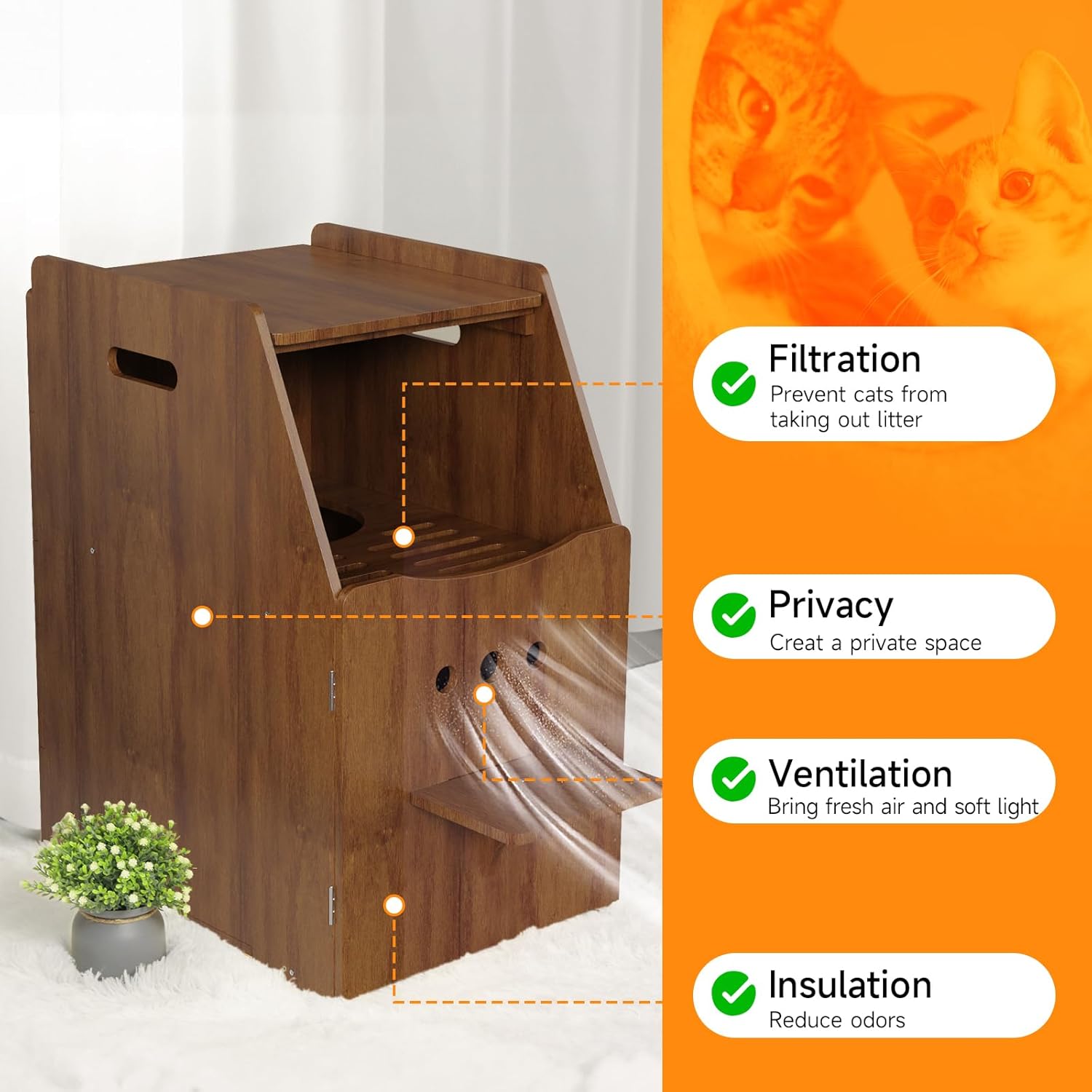 Cat Litter Box Enclosure,Enclosed Litter Boxes Cabinet,Top Entry Litter Box Enclosure,Tall Hiden Litter Furniture,Wood Cat Toilet with Filter and Stairs for Indoor Cats,Dog Proof (Brown)