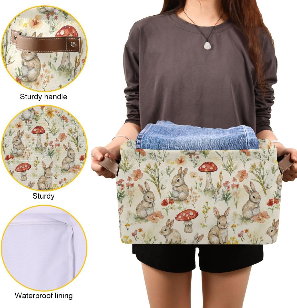 Easter Mushroom Bunny Rectangular Storage Basket Organizer Bin Shelf Baskets For Clothes Gifts For Home Office Dorm - Image 8