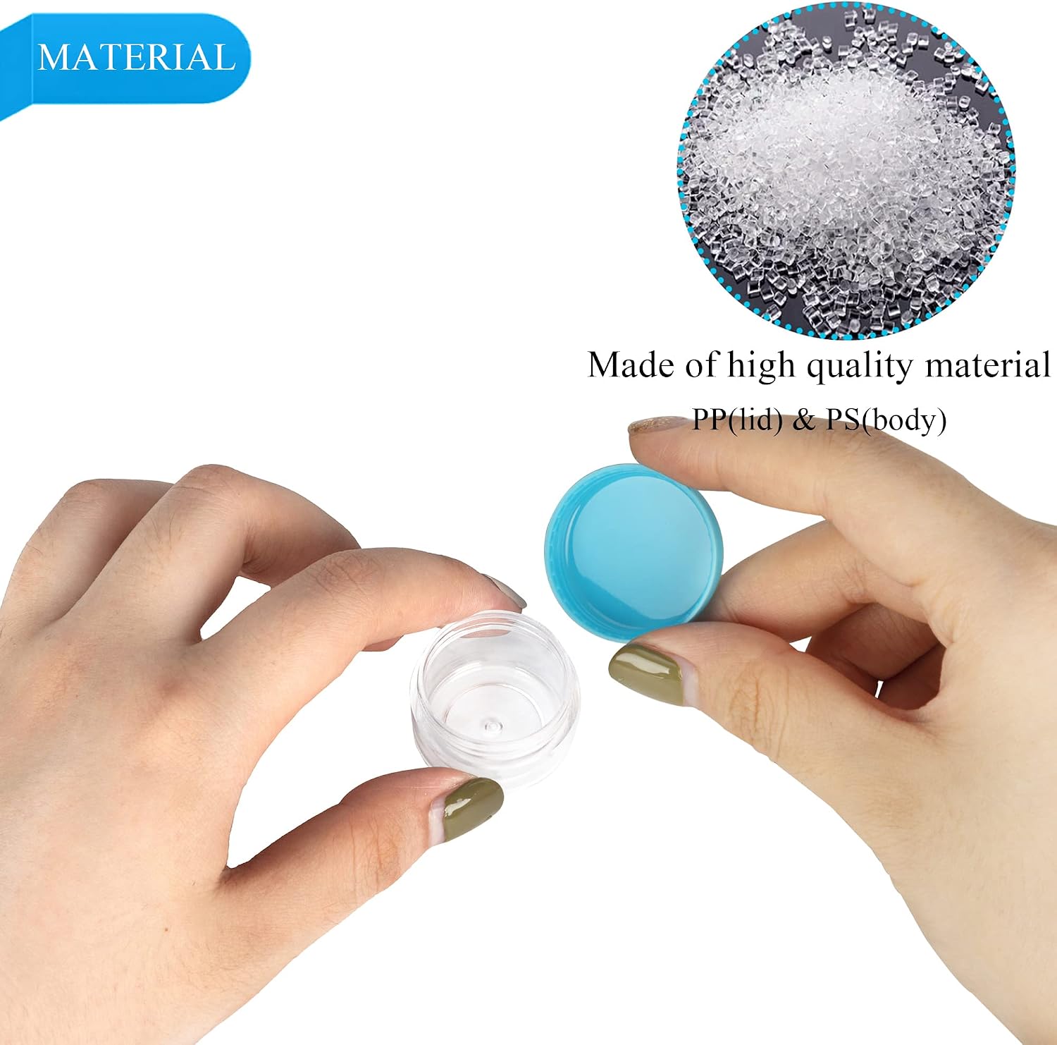 200PCS 5 Gram Sample Containers,5ml Empty Jars with Lids, Small Cosmetic Containers, Mini Sample Jars with 16PCS Mini Spatulas for Make Up, Oils, Lotion, Powder, Paint, Jewelry, Lip Balms(Blue Lid) image 3