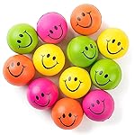 Neliblu Neon Smile Stress Balls for Adults and Kids - Foam Squeeze Balls for Stress Alleviation, Relaxation and Fun - Pack of 12 Happy Face 2.5-Inch Stress Balls - Ideal for Parties, Therapy, and Toys
