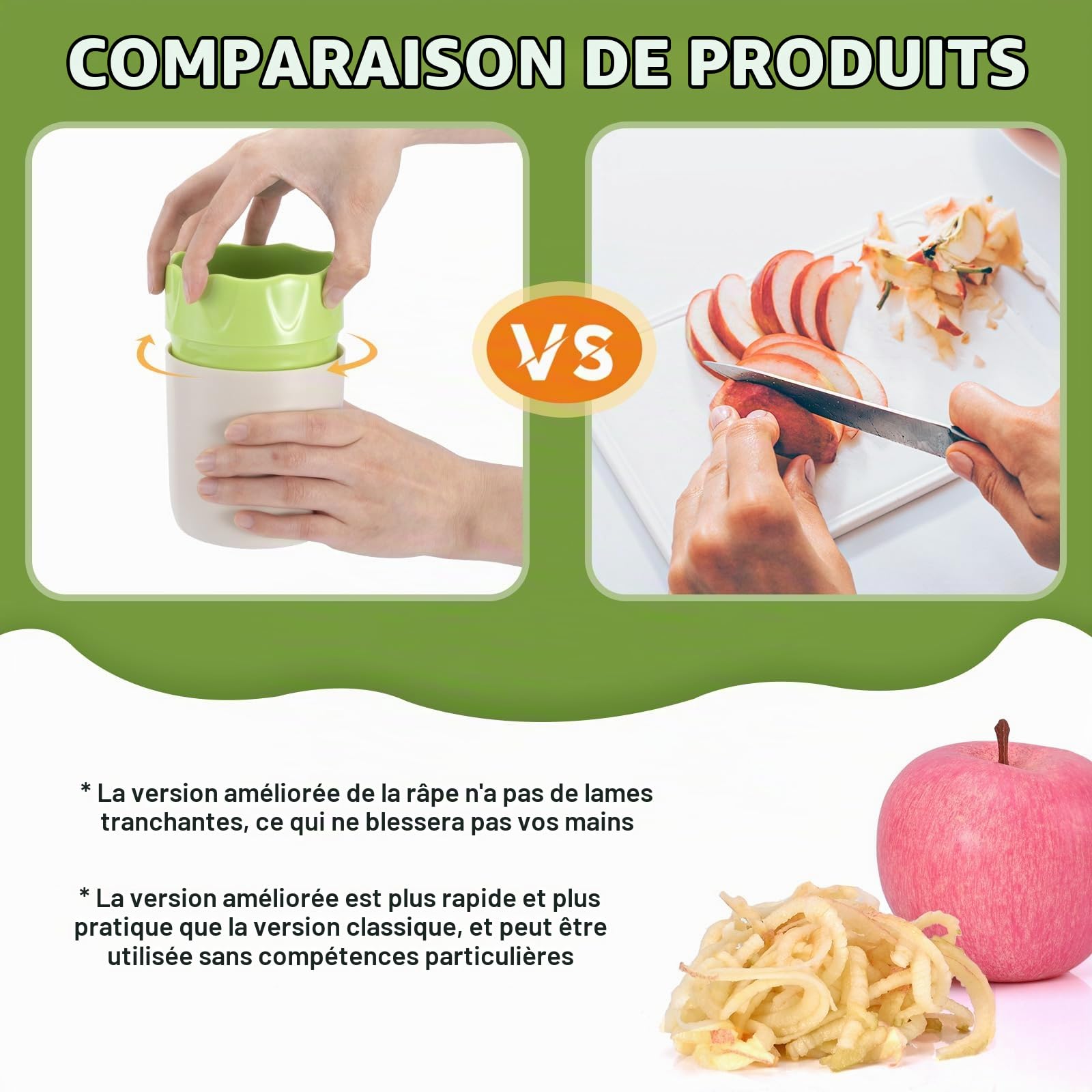 MumdoYAL Râpe à pommes manuelle rotative, facile à nettoyer, légère, outil de cuisine multifonctionnel, pour légumes et autres fruits ustensiles de cuisine