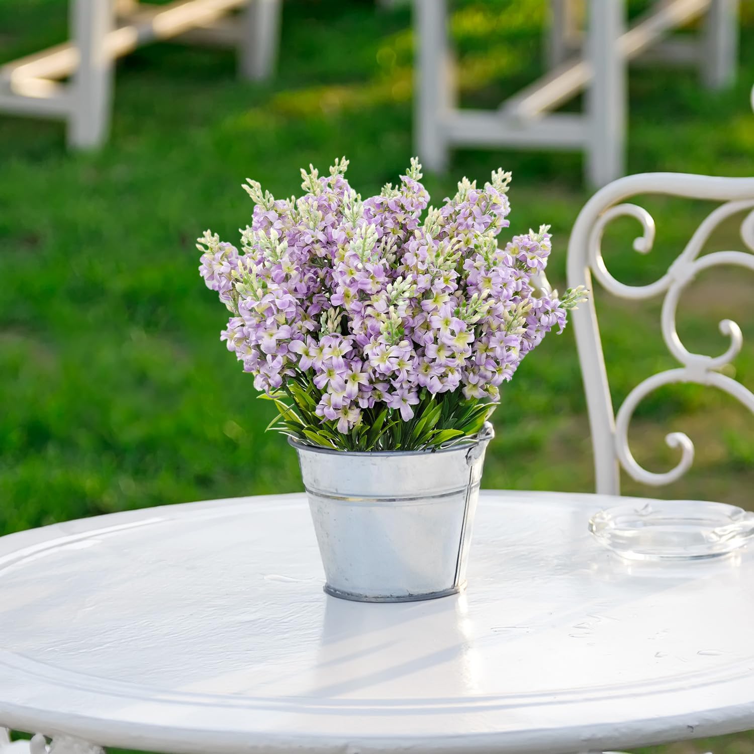 6 Bundles Artificial Lilacs Flowers Fake Silk Flower Faux Plastic Plant Floral Arrangement for Home Indoor Outdoor Garden Window Box Porch Pots Patio Planters Table Vase Decor(Purple)