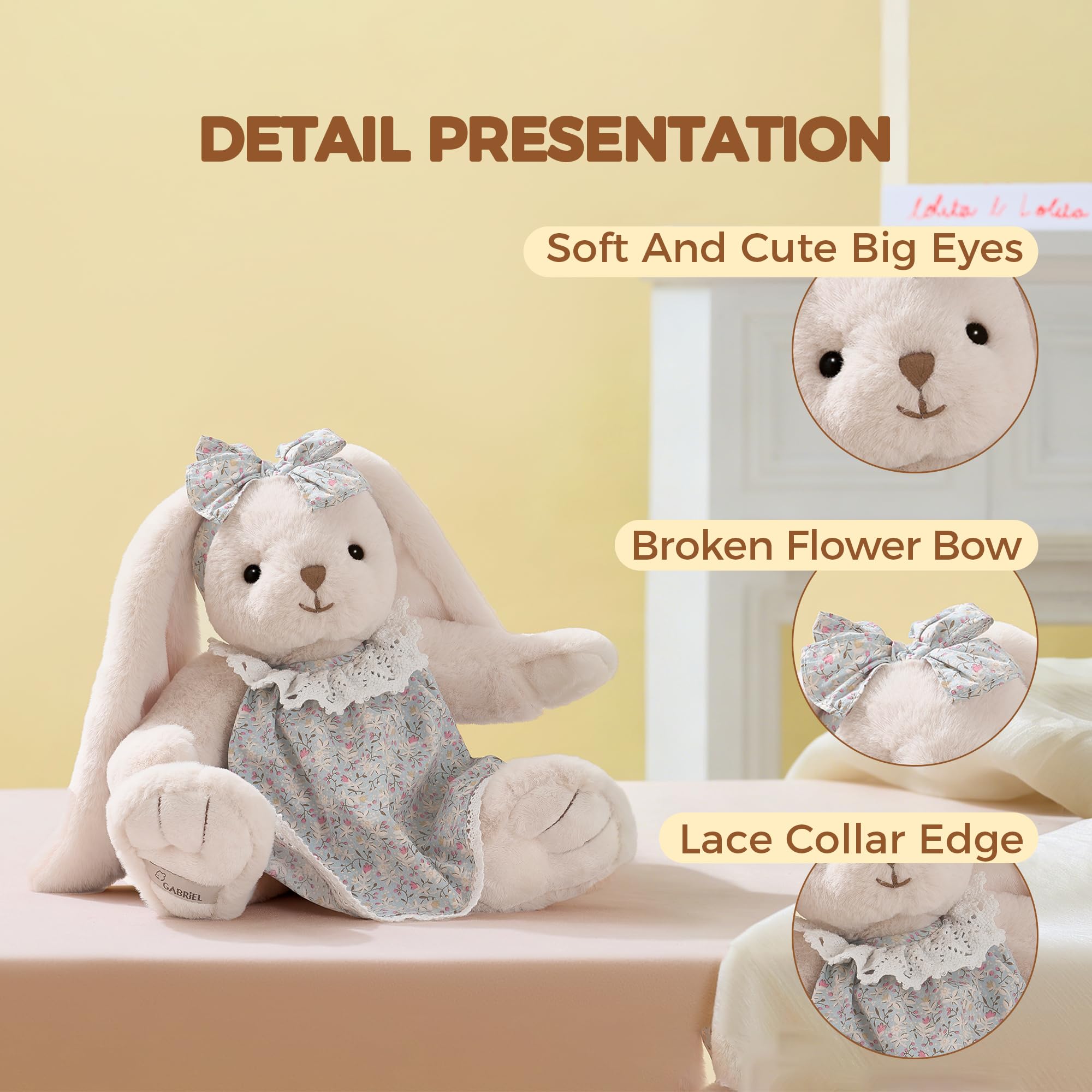 GABRIEL Plush Bunny Rabbit 30cm, Super Soft Cuddly Toy Teddy Stuffed Animal, Cuddly Plushie Toy with Fluffy Soft Ears - Image 2