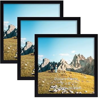 Hoikwo Set of 3 black picture frames 20 x 20 cm square PVC photo frames for photos pictures landscape photos for wall and table
