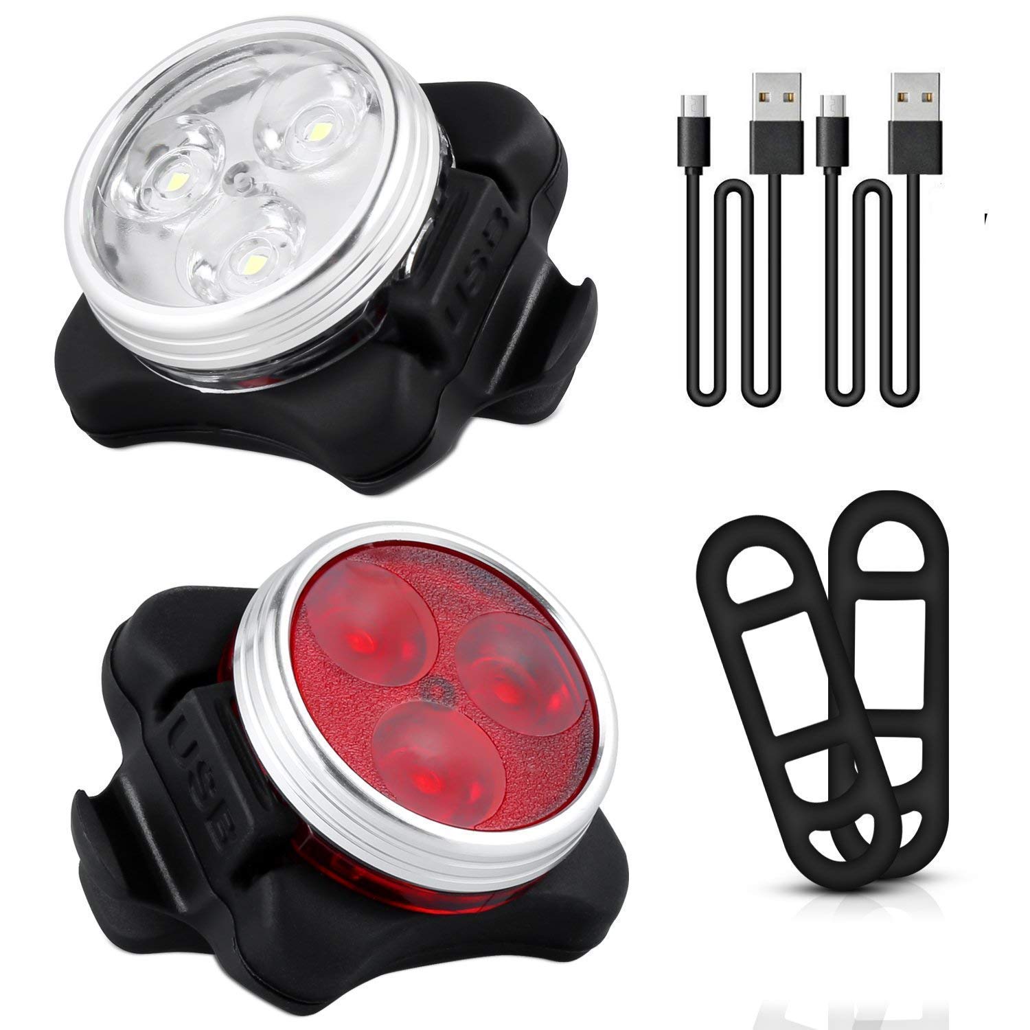 Chizea USB Rechargeable Bike Light Set, 650mAh Headlight and Taillight Combinations, 4 Light Mode Options Waterproof LED Bicycle Lights