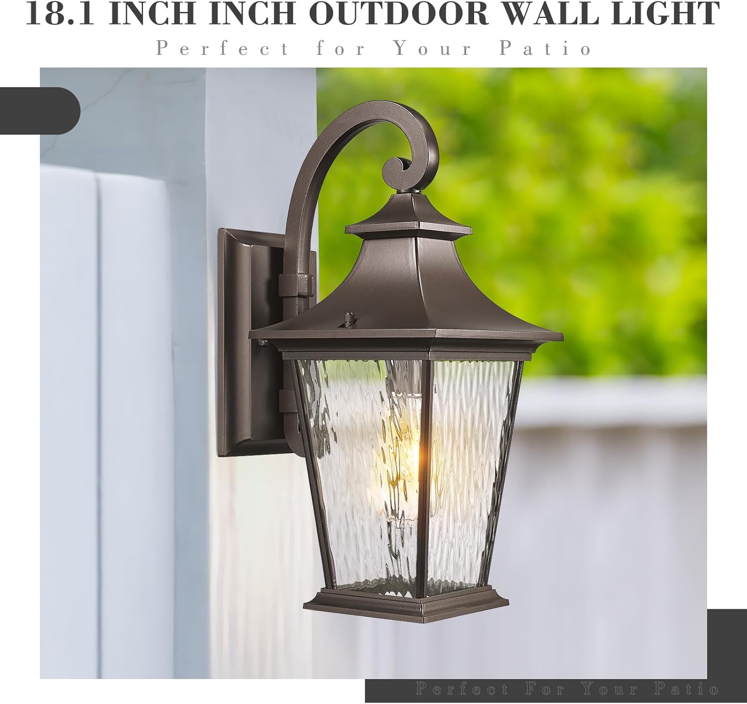 emliviar 18.1" outdoor wall light in oil rubbed bronze finish, outside wall mount light for front door, water ripple glass with die-cast aluminum, 500181 orb orb - water ripple glass - no solar medium - 1 pack