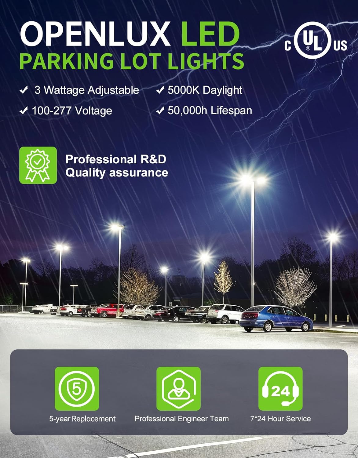320W LED Parking Lot Light with Photocell UL Listed 48000LM 5000K LED Shoebox Light Pole Flood Fixture IP65 Commercial Area Lighting Arm & Slip Fitter in 1 Mount, AC100~277V