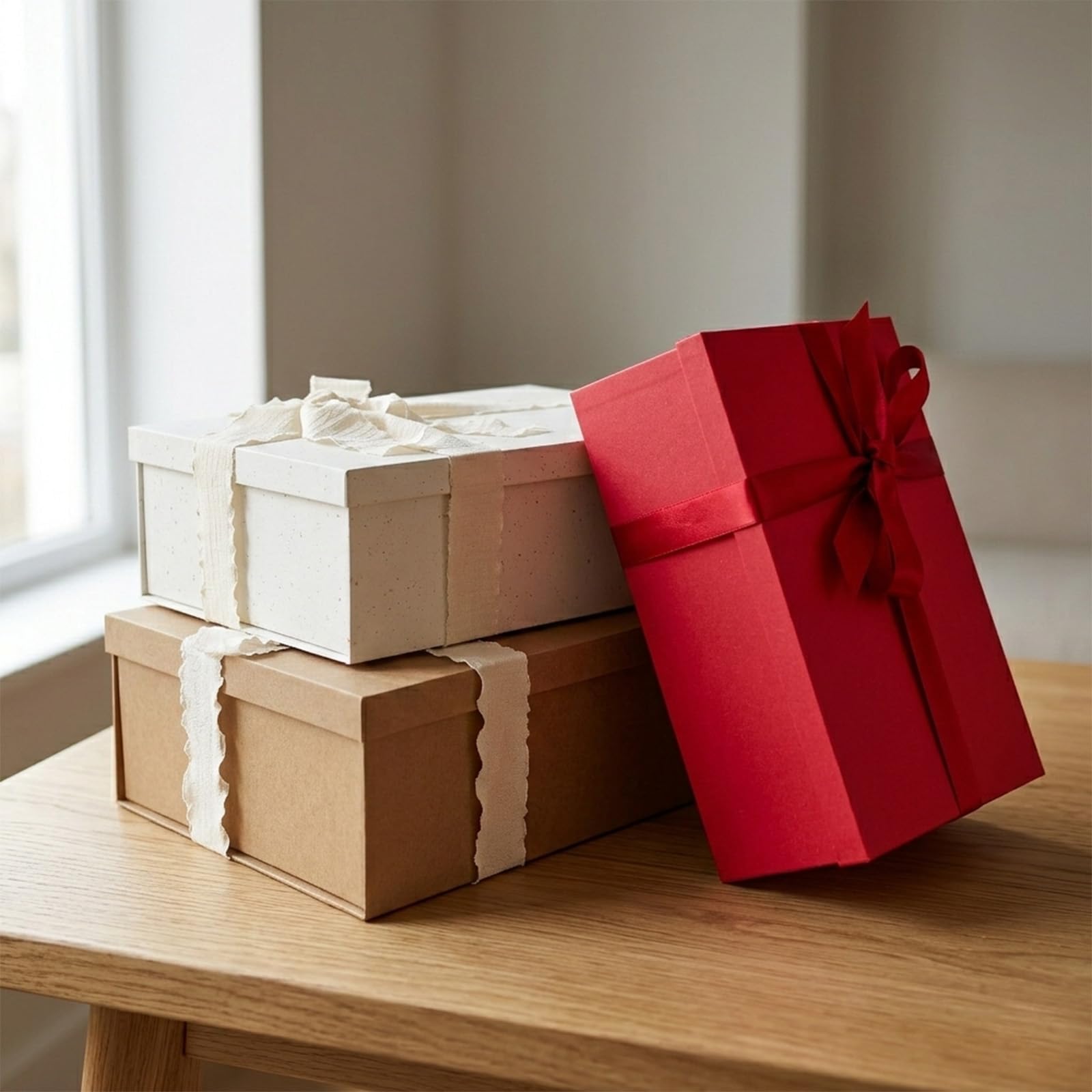 Tekhoho Grande Scatola Regalo Kraft 44x33x14cm, Scatola Rettangolare Premium con Coperchio per Regali, Confezione Regalo Natale Matrimonio Compleanno Festa, Stile Rustico.