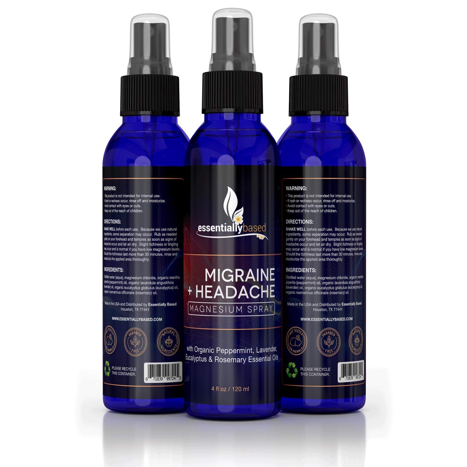 Migraine Headache Relief Spray - 100% Natural Migraine Relief - Made in The USA and of Magnesium Oil and Blend of Essential Oils
