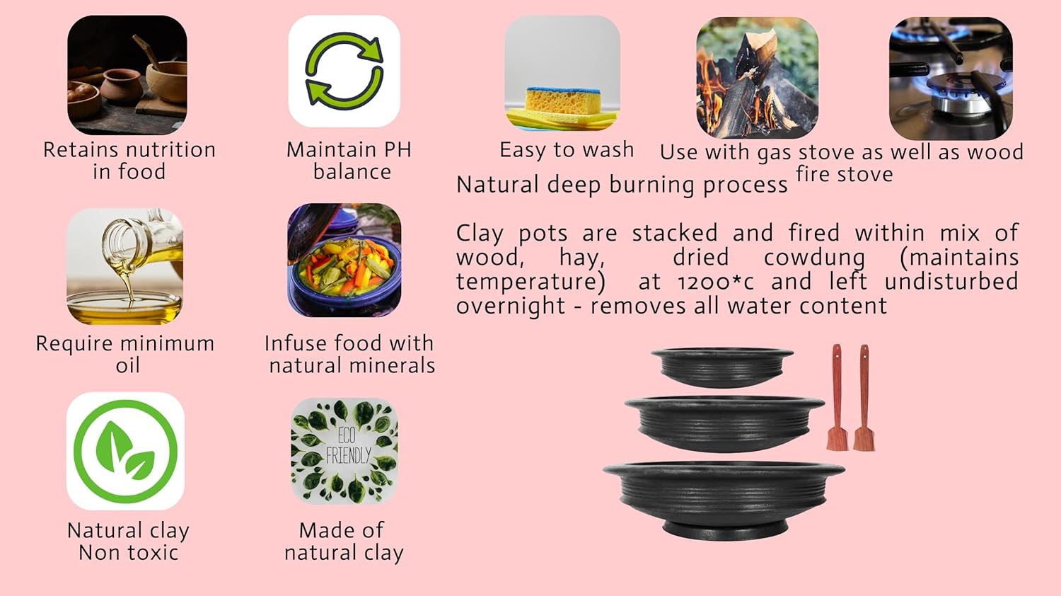 4U Crafts India Online Pottery Earthen Kadai, Handi, Mud Pot, Clay Pots Combo for Cooking and Serving Pre-Seasoned (Black 1,2,3 Liter) 4 71d5taM2oML. SL1500