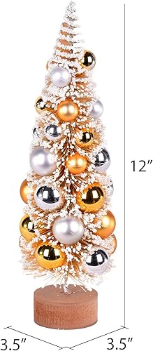 Miniatura 6 de Vickerman Árbol de Navidad artificial de mesa vintage de 18 pulgadas con adornos dorados y plateados y base de madera.