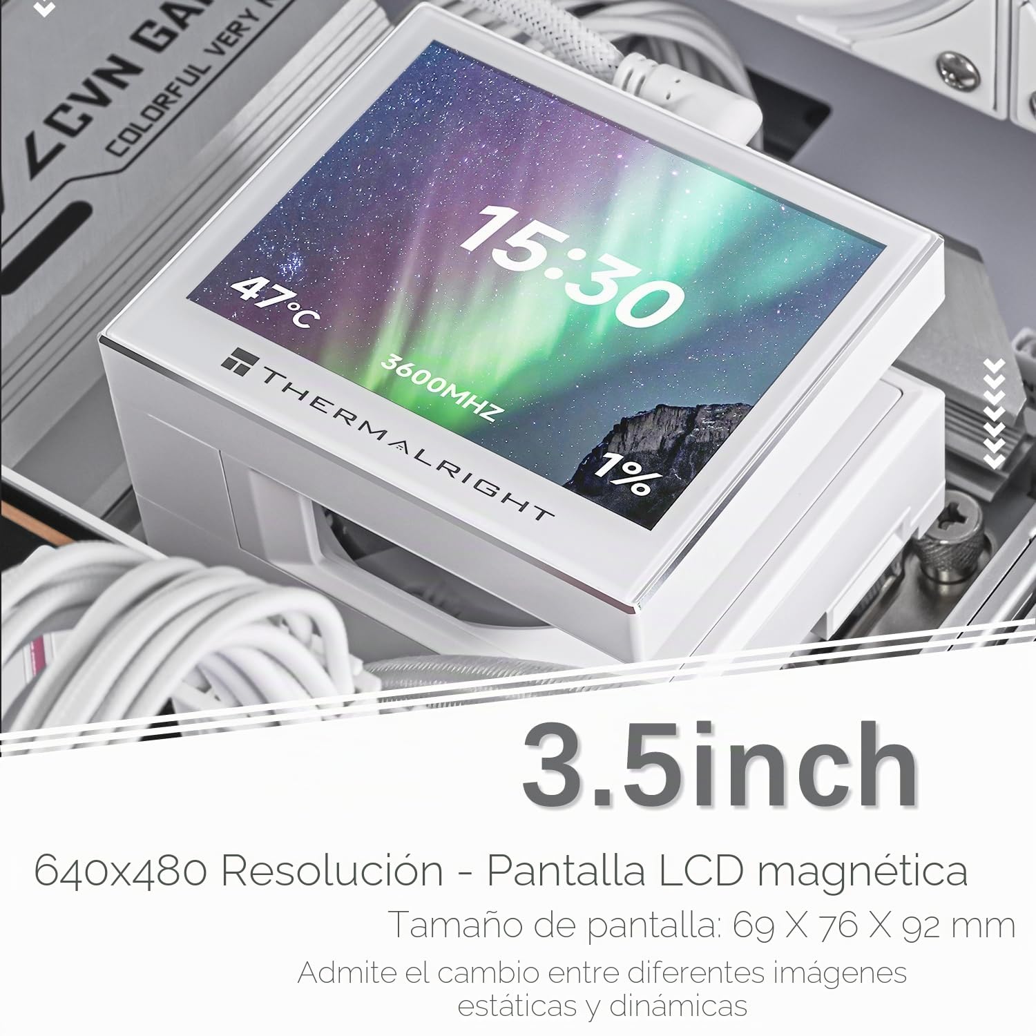 TR-Thermalright Stream Vision 360 Blanco Liquid CPU Kühler, Pantalla LCD IPS de 3.5'' con resolución de 680x480 - magnético, cabeza fría con ventilador incorporado, para AM5, LGA1851/1700