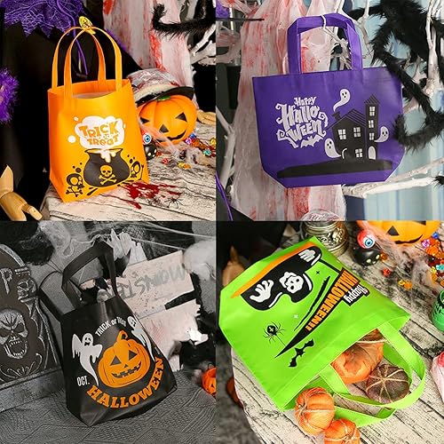 Miniatura 5 de Shindel 24 bolsas de Halloween para dulce o truco, 13 x 10.2 pulgadas, grandes bolsas no tejidas para dulces y golosinas para niños, bolsas de