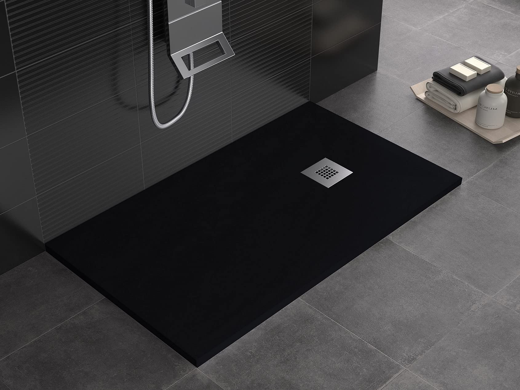 Receveur de douche noir 70x180 en mineralmarbre slim 3 cm série Lion