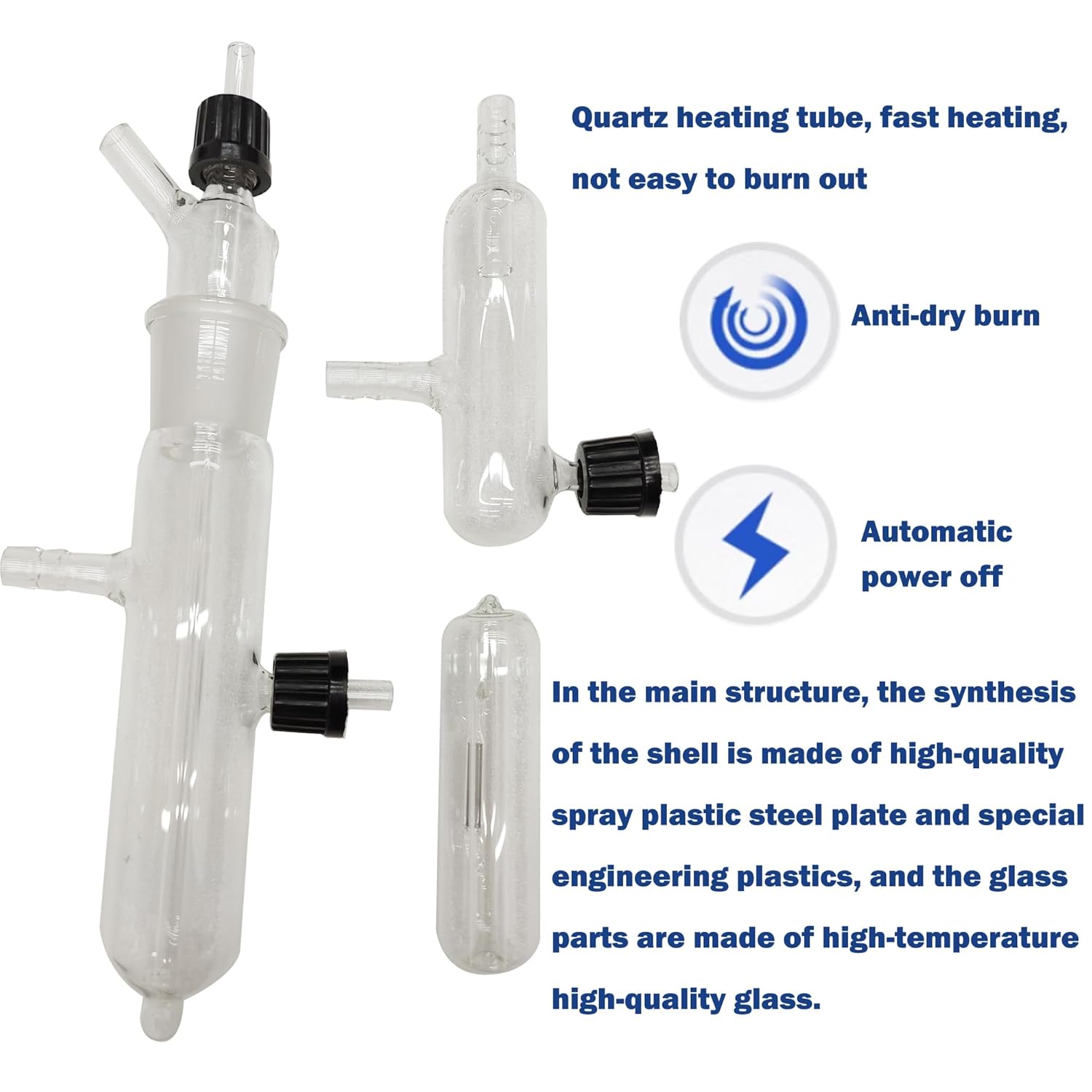 Distillation Apparatus Quartz Automatic Pure Water Distiller Double Distillation Glass Distillation Kit Water Distiller Purifier 220V for Preparing Secondary Distilled Water in Laboratory